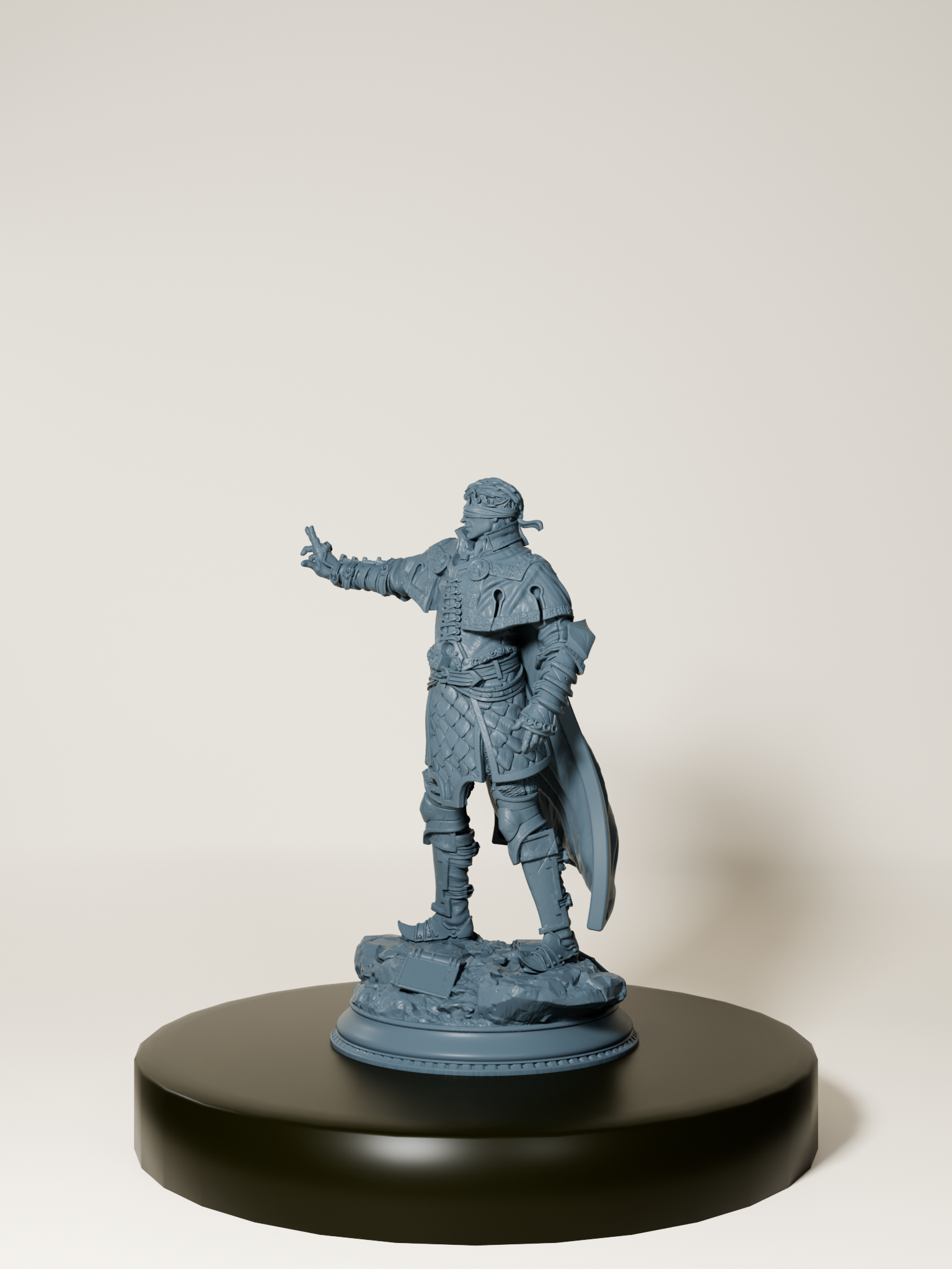 Figurine 32 mm de demi-elfe inquisiteur psionique pour jeux de rôle et peinture, posture dynamique, armure détaillée et cape flottante.