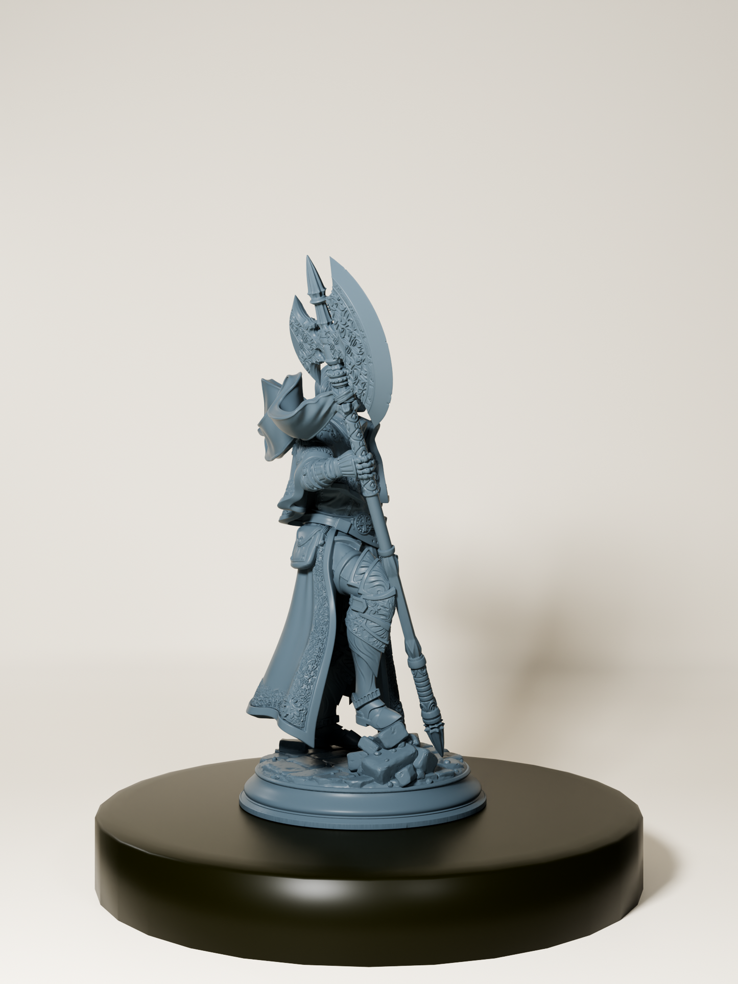 Figurine 32 mm d’un inquisiteur humain brandissant une hallebarde, parfait pour jeux de rôle et wargames fantasy.