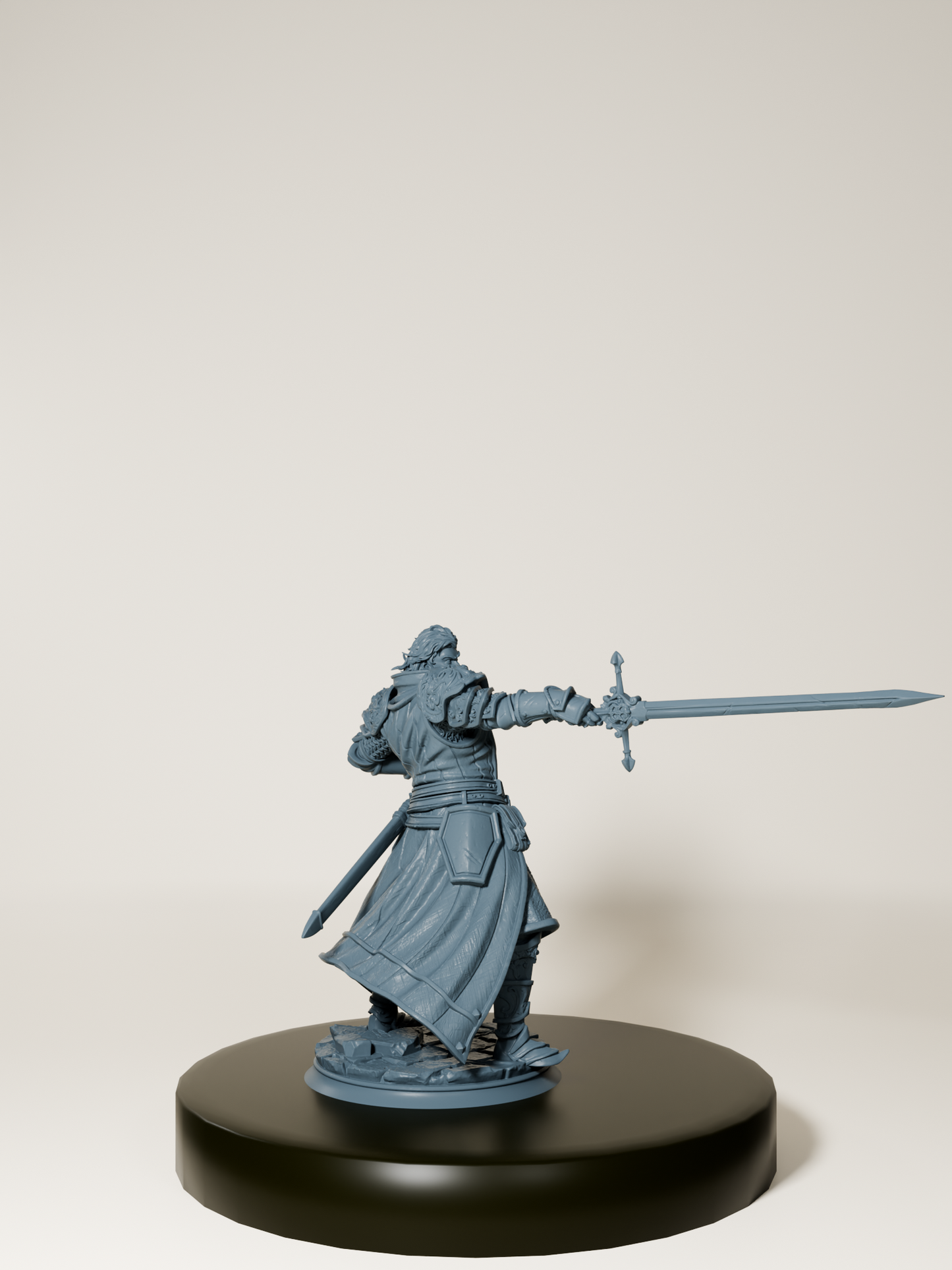 Figurine d’inquisiteur humain en armure, brandissant une épée imposante, parfaite pour les jeux de rôle et la collection.